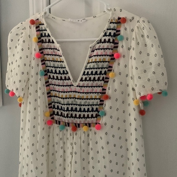 THML PomPom Short ‎ Dress XS bohemian floral multicolored festive beach white - Picture 2 of 9